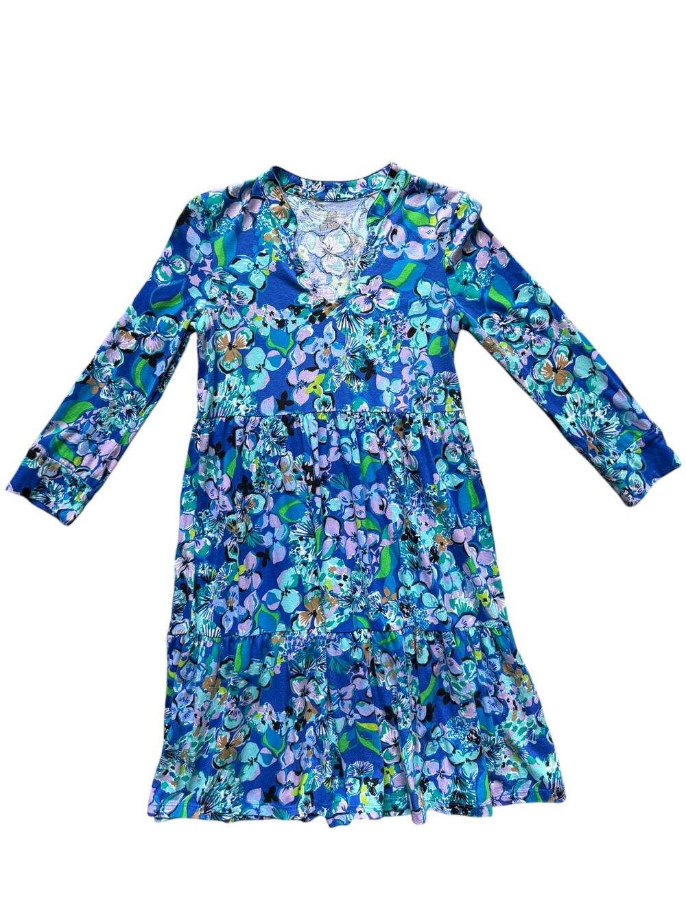 Lilly Pulitzer Alaina 3/4 Sleeve Blue Grotto Floral Dress - Size XXS